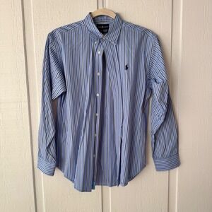 Ralph Lauren Striped Button Down Shirt Long Sleeve Cotton Blue White L(16/18)